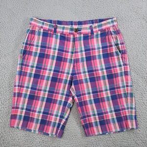 Brooks Brothers Shorts Mens 33 Pink Cotton Plaid Flat Front Slash Pockets Chino